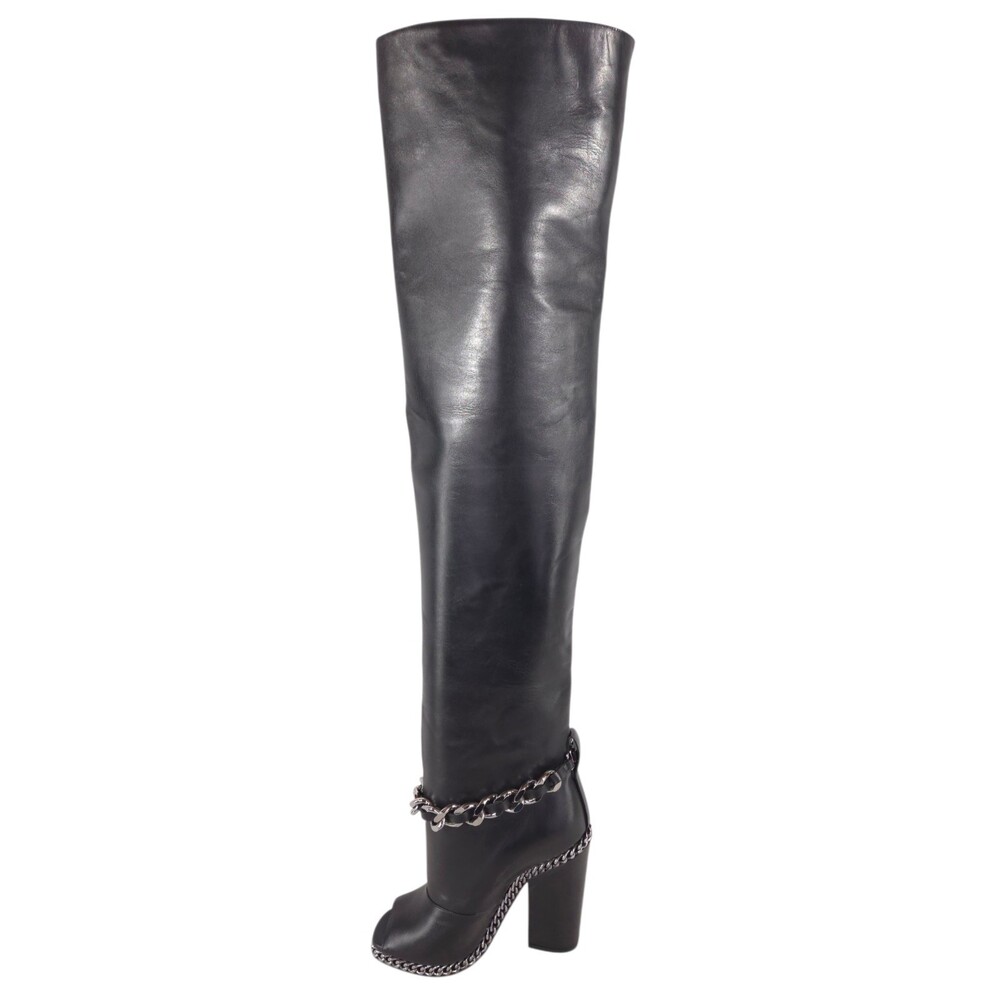 Balmain Chain Peep Toe Over The Knee Boots US 7.5 IT 37.5 Womens Black $2250 - Picture 9 of 16